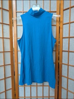 Sleeveless Top by Express | Womens sz Large L | Mock Neck | Blue with Zip Close